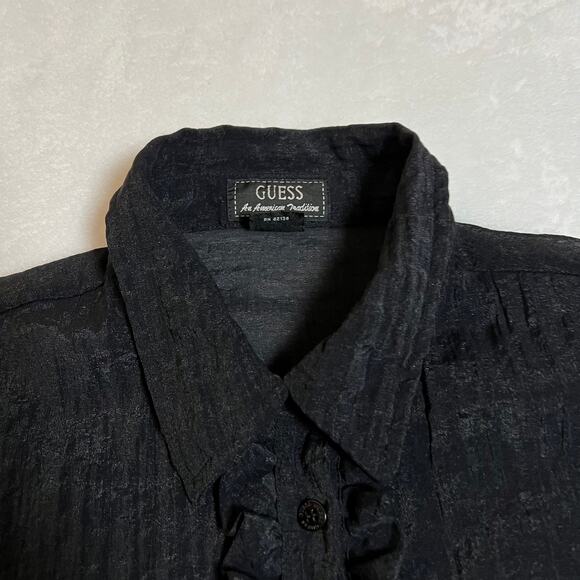 Vintage GUESS Ruffle Trim Button Up Shirt Size XL Semi Sheer Minimalist Y2K 90s - Picture 5 of 8